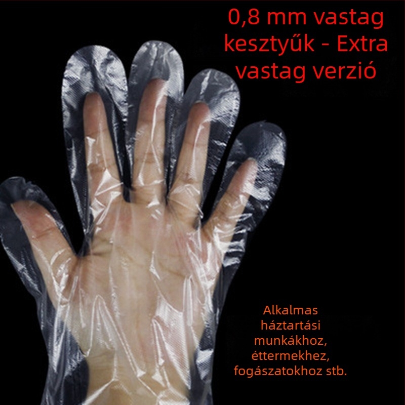 Egyszer használatos műanyag kesztyű, élelmiszerbiztonsági minőség, csúszásmentes, egyszínű mintázat, vastagság 1
