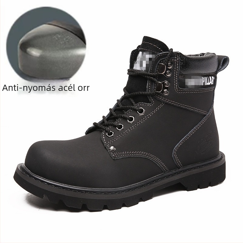 Uniszex téli csizma acélorr, felső rész kettős bőrből, gumitalp, klinikus sarok 3-5 cm