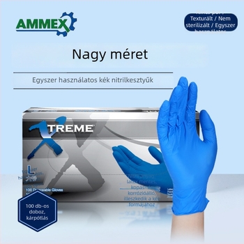 Élelmiszer-minőségű nitril egyszer használatos kesztyűk, sav- és bázisállóak, vastagabb gumiból, antistatikusak, laboratóriumi és vegyipari üzemek számára