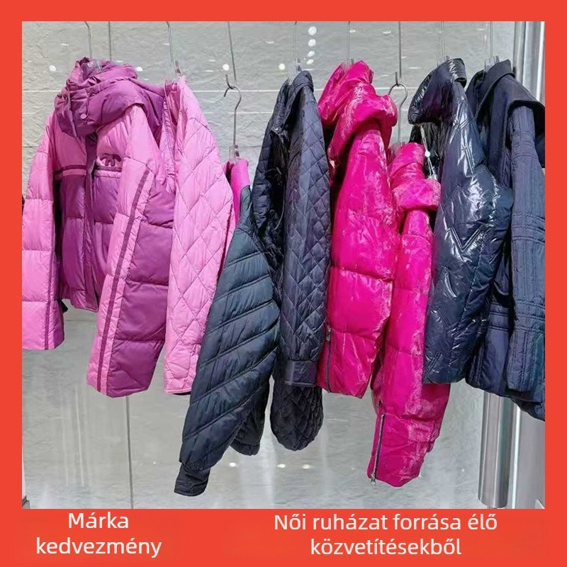 Női téli pehelykabát koreai stílusban, álló gallérral, vastag, normál szabás, nagy méret, középhosszú 50-65 cm, hosszú ujjú, 90%+ fehér kacsa pehely, anyag: poliészter