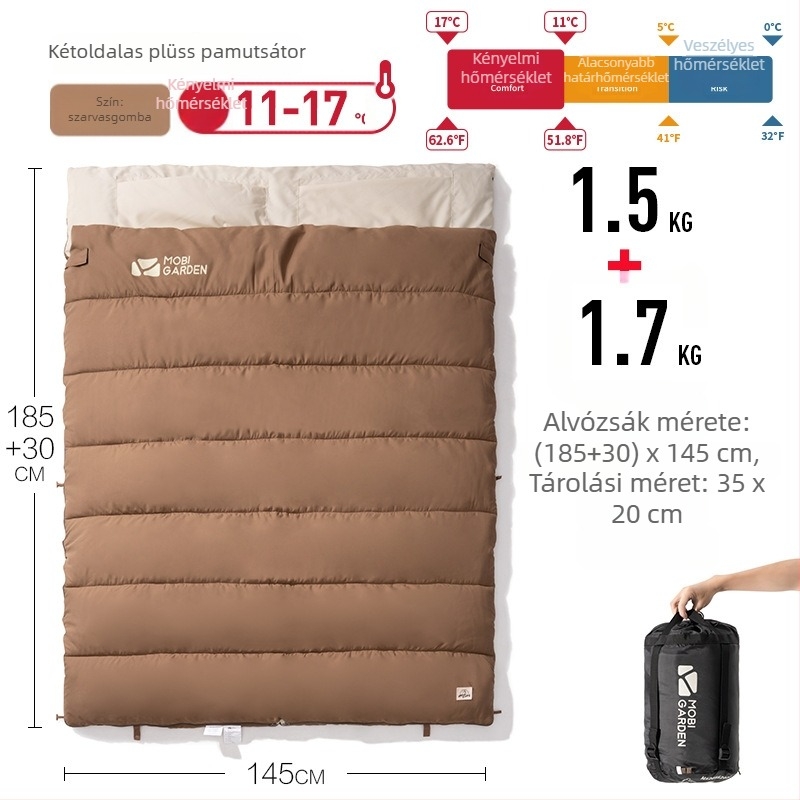 Felnőtt hálózsák, boríték stílusú, gyapot töltet, mosott pamut anyag