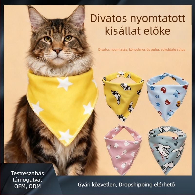 Háziállatok számára tervezett háromszög alakú sál, puha rövid nyakú gallér macskáknak, rajzfilm mintás nyálkendő, pamut kendő