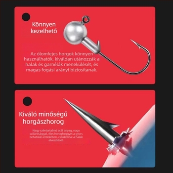Ólomfejű horgászcsali készlet puha farokkal és éles, megerősített horogokkal