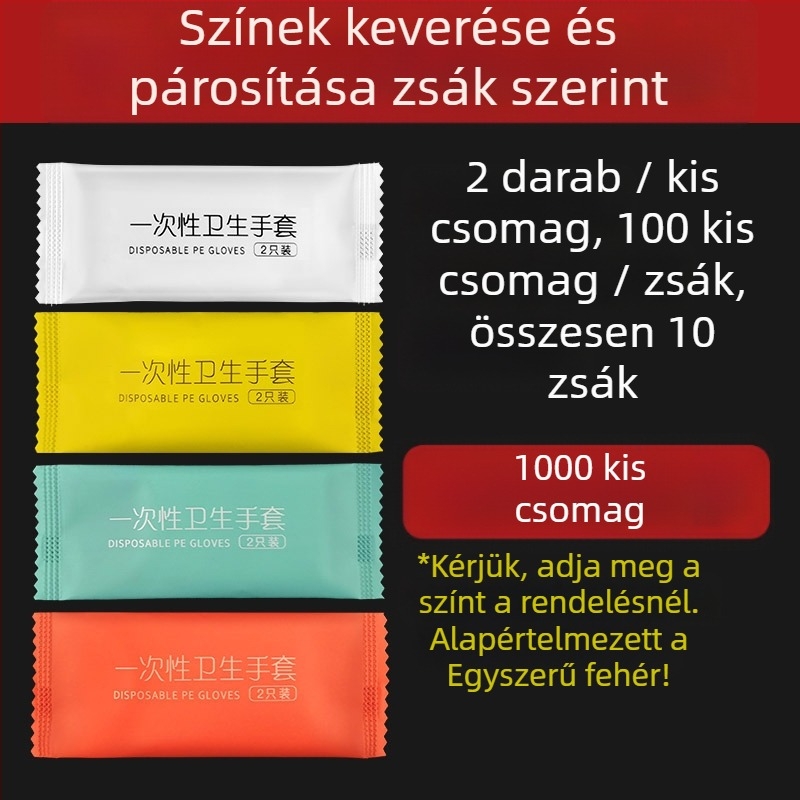 Egyszerhasználatos PE kesztyűk, egyedi csomagolásban, 0,71 g vastagság, védelmet élelmiszerrel érintkező érintkezésre, 36 hónap szavatosság