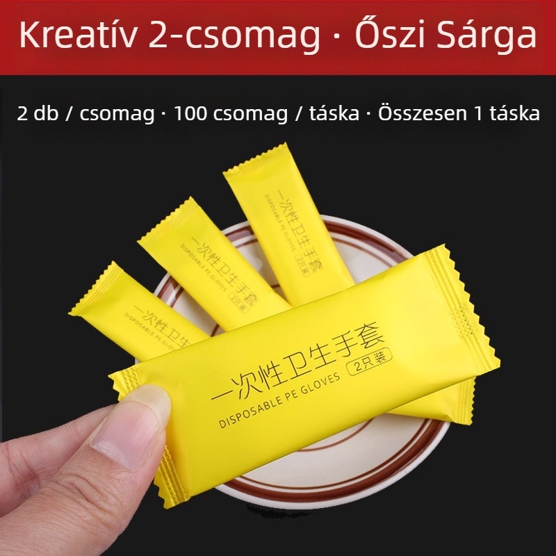 Egyszerhasználatos PE kesztyűk, egyedi csomagolásban, 0,71 g vastagság, védelmet élelmiszerrel érintkező érintkezésre, 36 hónap szavatosság