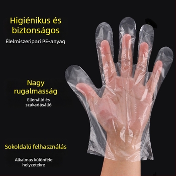 Hongdile egyszer használatos PE kesztyűk, átlátszó, csúszásmentes, vastagság 0,9, ételek kiszállításához