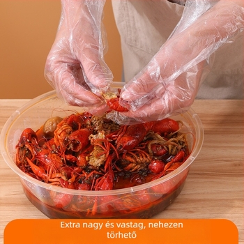 Hongdile egyszer használatos PE kesztyűk, átlátszó, csúszásmentes, vastagság 0,9, ételek kiszállításához