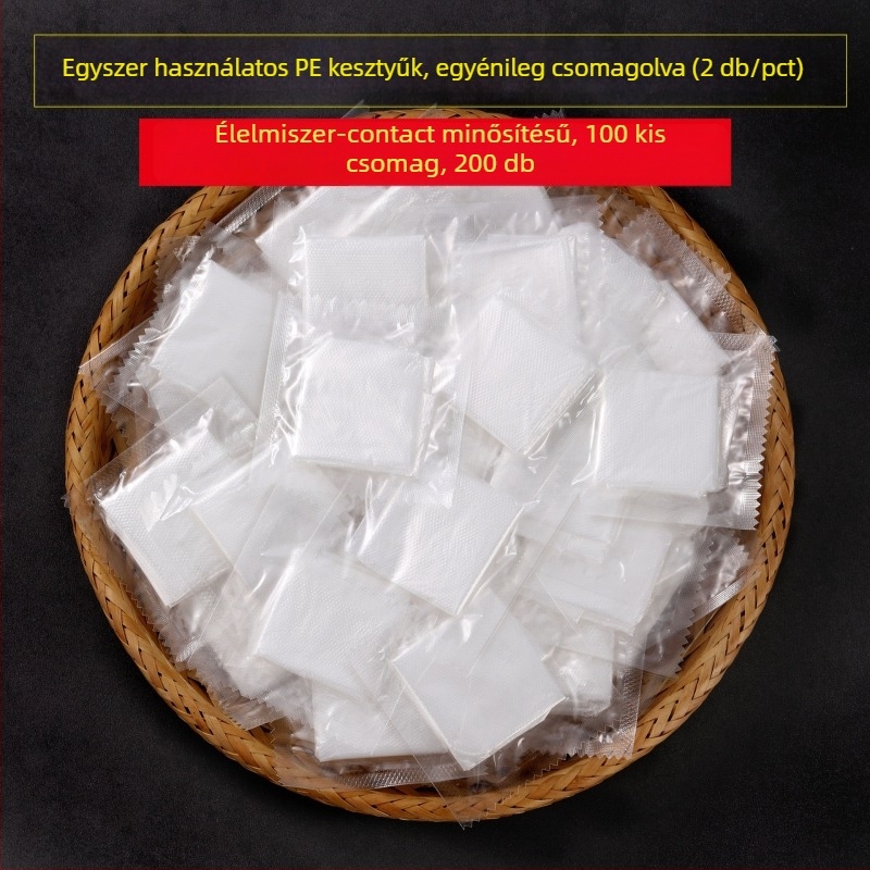 Hongdile egyszer használatos PE kesztyűk, átlátszó, csúszásmentes, vastagság 0,9, ételek kiszállításához