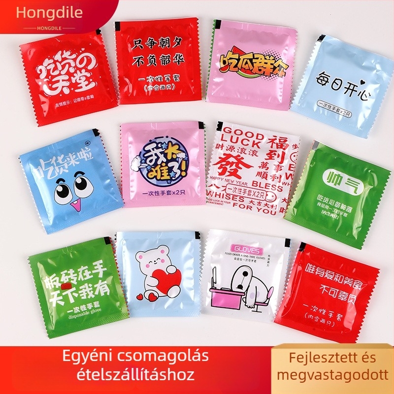 Hongdile egyszer használatos PE kesztyűk, átlátszó, csúszásmentes, vastagság 0,9, ételek kiszállításához