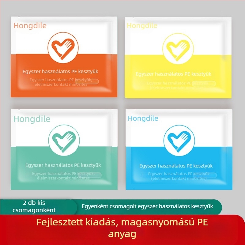 Hongdile egyszer használatos PE kesztyűk, átlátszó, csúszásmentes, vastagság 0,9, ételek kiszállításához