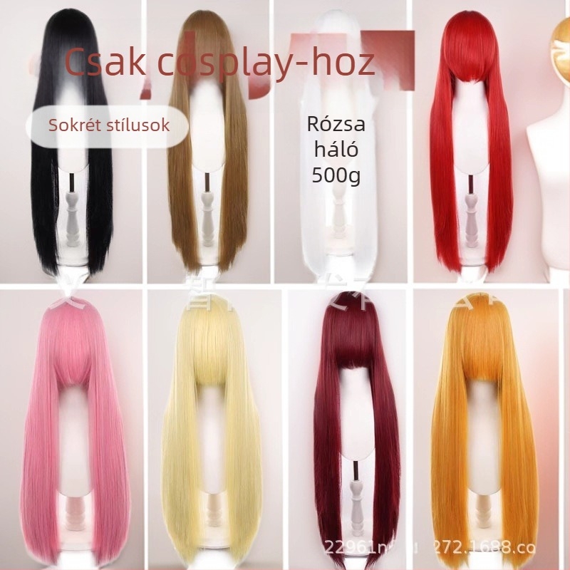 Anime cosplay paróka, hosszú egyenes haj, hőálló szálak, mechanikus gyártás, festhető és göndöríthető