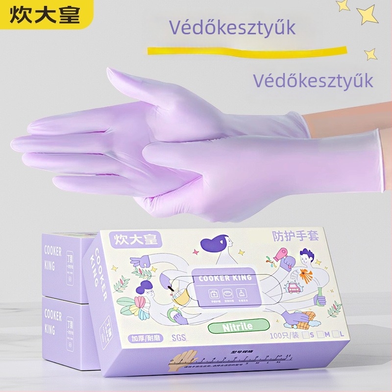 Természetes gumi latex kesztyűk, ultra vékonyak, egyszer használatosak, élelmiszerbiztonsági osztályúak, konyhai takarításhoz