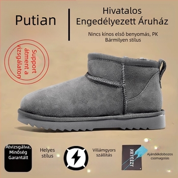 Szőrme-integrált felsőrészű téli csizma, termikus, karbon gumi külső talppal, kerek orrú