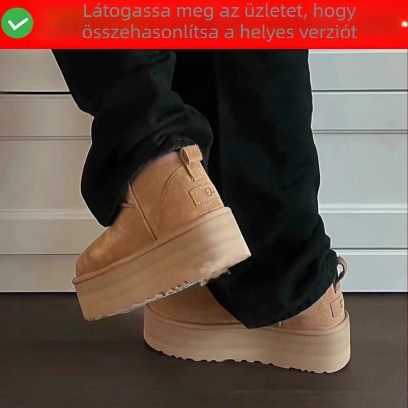 Szőrme-integrált felsőrészű téli csizma, termikus, karbon gumi külső talppal, kerek orrú