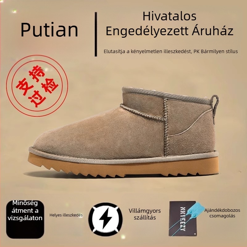 Szőrme-integrált felsőrészű téli csizma, termikus, karbon gumi külső talppal, kerek orrú