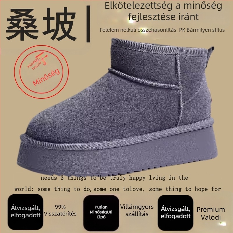 Szőrme-integrált felsőrészű téli csizma, termikus, karbon gumi külső talppal, kerek orrú