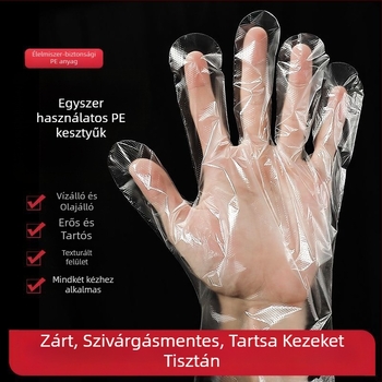 Boxolt egyszer használatos kesztyűk, élelmiszer-minőségű polietilén, vastagított, konyha és catering számára (12 hónapos eltarthatóság; egyszínű minta; logónyomás elérhető)