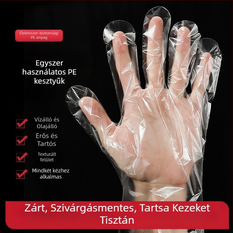 Boxolt egyszer használatos kesztyűk, élelmiszer-minőségű polietilén, vastagított, konyha és catering számára (12 hónapos eltarthatóság; egyszínű minta; logónyomás elérhető)