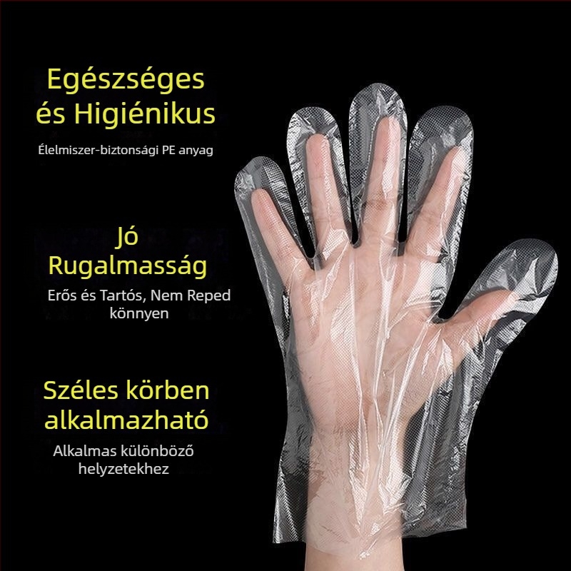 Boxolt egyszer használatos kesztyűk, élelmiszer-minőségű polietilén, vastagított, konyha és catering számára (12 hónapos eltarthatóság; egyszínű minta; logónyomás elérhető)