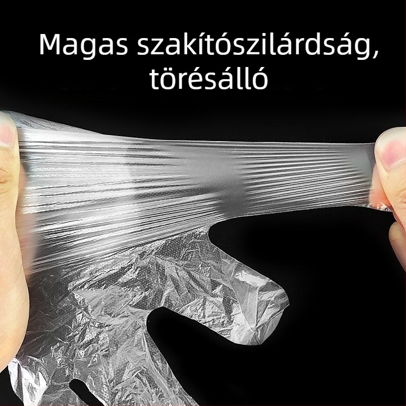 Boxolt egyszer használatos kesztyűk, élelmiszer-minőségű polietilén, vastagított, konyha és catering számára (12 hónapos eltarthatóság; egyszínű minta; logónyomás elérhető)