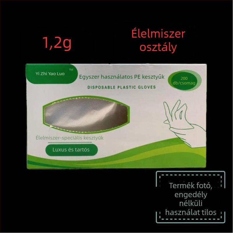 Boxolt egyszer használatos kesztyűk, élelmiszer-minőségű polietilén, vastagított, konyha és catering számára (12 hónapos eltarthatóság; egyszínű minta; logónyomás elérhető)
