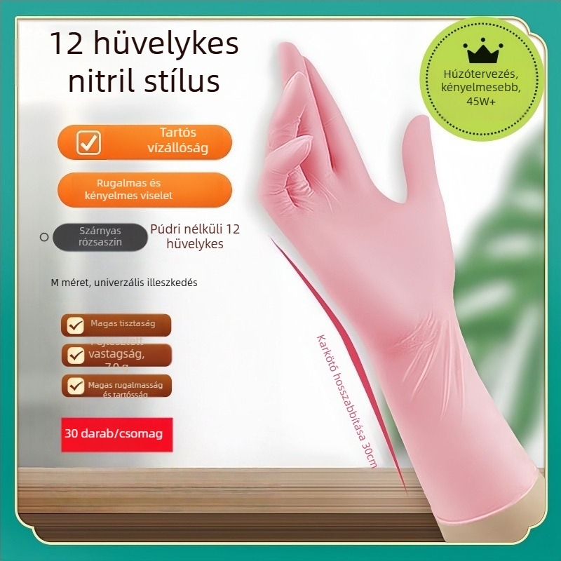 Nitril konyhai kesztyűk, vastagított, egyszer használatos, olajálló, mosogatáshoz és tisztításhoz