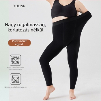 Plusz méretű 9/10 hosszúságú fleece-béléssel ellátott harisnya, csúszásmentes ágyékkal, bőrbarna árnyalat, hatás – mintha mezítláb lennének, téli vastag harisnyák