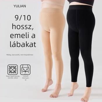 Plusz méretű 9/10 hosszúságú fleece-béléssel ellátott harisnya, csúszásmentes ágyékkal, bőrbarna árnyalat, hatás – mintha mezítláb lennének, téli vastag harisnyák