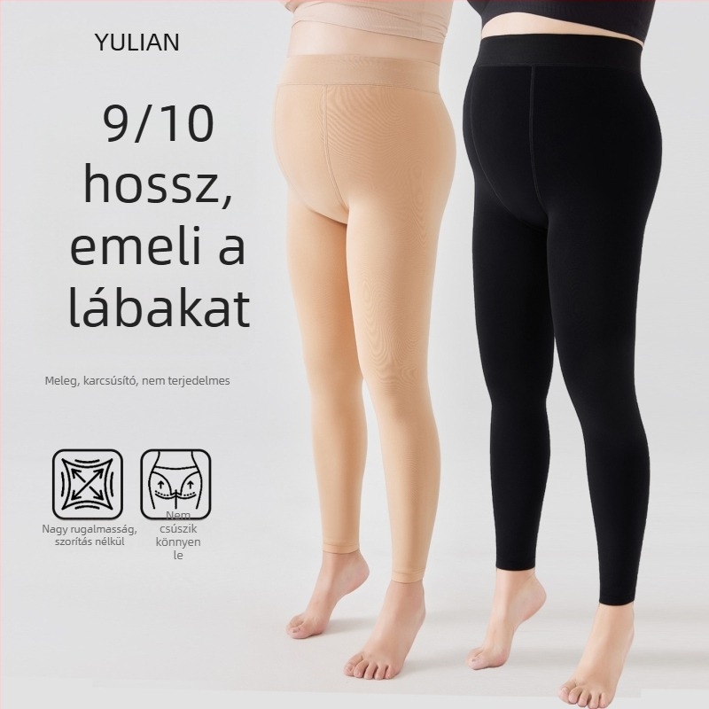 Plusz méretű 9/10 hosszúságú fleece-béléssel ellátott harisnya, csúszásmentes ágyékkal, bőrbarna árnyalat, hatás – mintha mezítláb lennének, téli vastag harisnyák