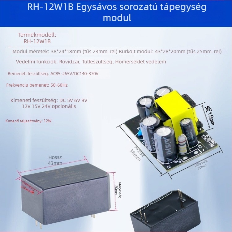 ROAX Tápegység modullap RH-12W1B, 38×24×20 mm, Kapcsoló tápegység, IP00