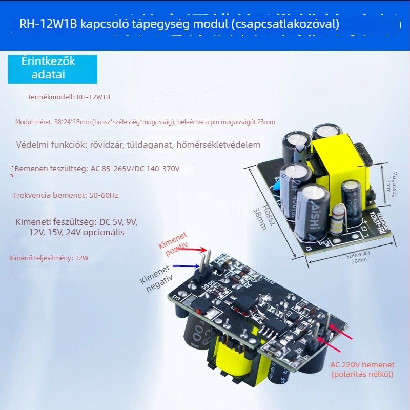 ROAX Tápegység modullap RH-12W1B, 38×24×20 mm, Kapcsoló tápegység, IP00