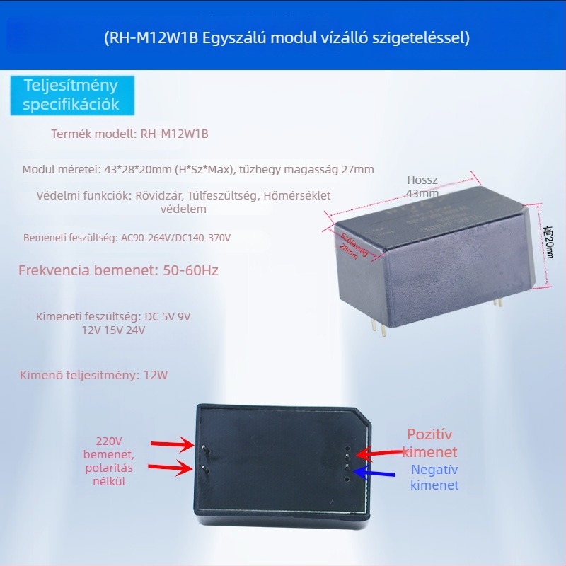 ROAX Tápegység modullap RH-12W1B, 38×24×20 mm, Kapcsoló tápegység, IP00