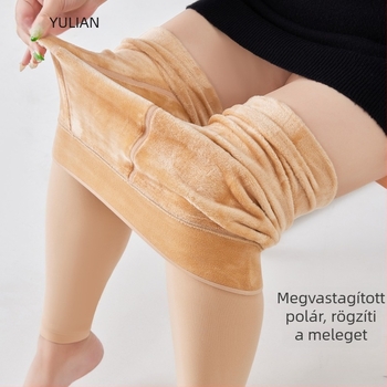 Plusz méretű harisnyanadrág nőknek, 9/10 hosszúságú, testszínű, fleece-béléssel, ősz-téli