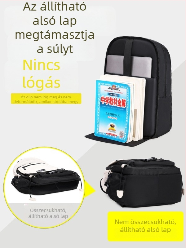Uniszex iskolai hátizsák gimnáziumi használatra, könnyű, nagy kapacitású, vízálló poliészter, ergonómikus görbült vállpántok