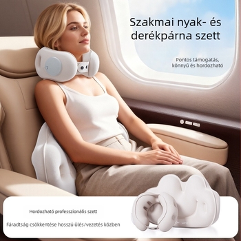 Cyan U-alakú felfújható utazó párna PVC anyagból, levegővel töltve, rajzfilmszerű stílus, autóban, utazáshoz, kempingezéshez és repülőn használható