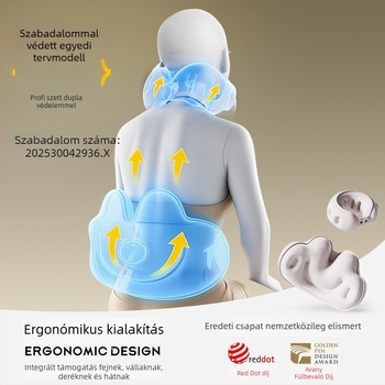 Cyan U-alakú felfújható utazó párna PVC anyagból, levegővel töltve, rajzfilmszerű stílus, autóban, utazáshoz, kempingezéshez és repülőn használható