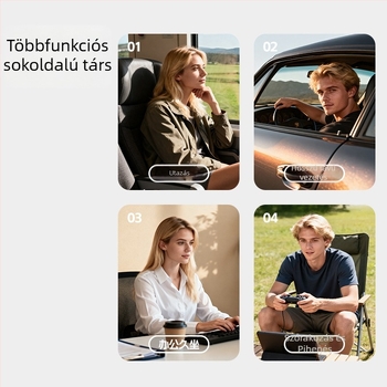 Cyan U-alakú felfújható utazó párna PVC anyagból, levegővel töltve, rajzfilmszerű stílus, autóban, utazáshoz, kempingezéshez és repülőn használható