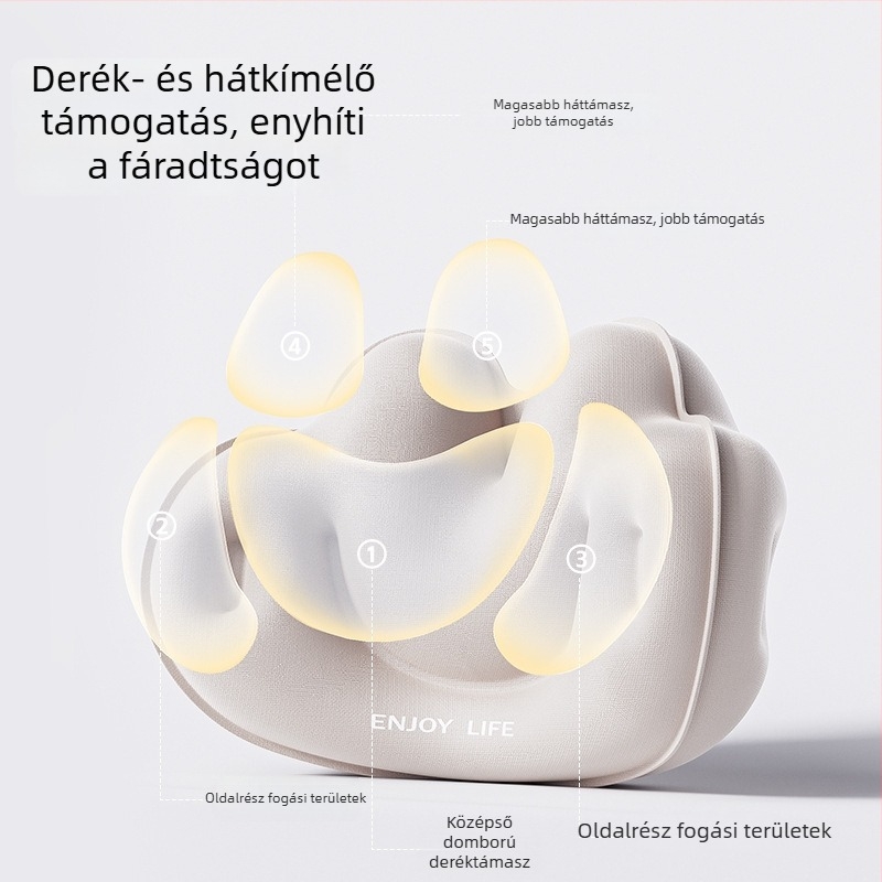 Cyan U-alakú felfújható utazó párna PVC anyagból, levegővel töltve, rajzfilmszerű stílus, autóban, utazáshoz, kempingezéshez és repülőn használható