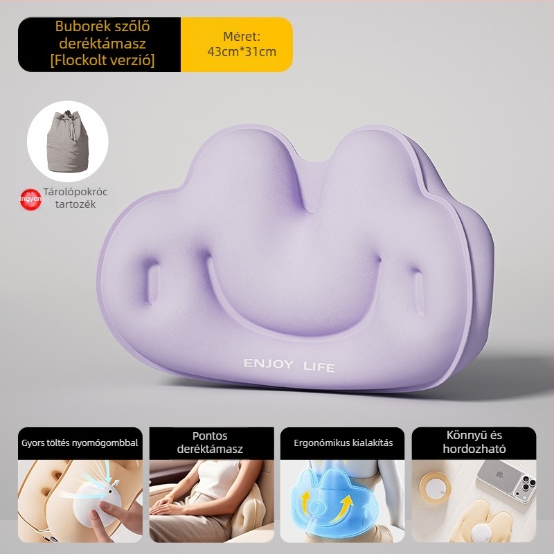 Cyan U-alakú felfújható utazó párna PVC anyagból, levegővel töltve, rajzfilmszerű stílus, autóban, utazáshoz, kempingezéshez és repülőn használható