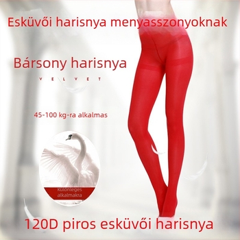 Menyasszonyi piros velúr harisnyanadrág, plusz méret, 120D, tavasz–ősz