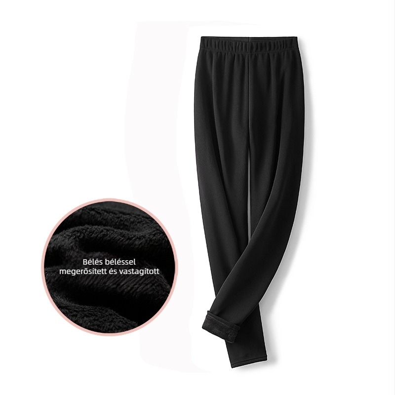 Női meleg kötött leggings fleece belső béléssel, magas rugalmasság, rugalmas derék, teljes hosszúságú, karcsú fazon