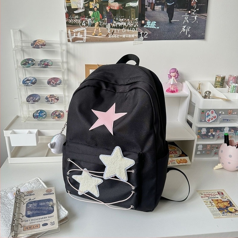 Nagy kapacitású, vízálló Oxford anyagú hátizsák, tehermentesítő funkcióval, városi minimalist retro stílus, csillagos mintával