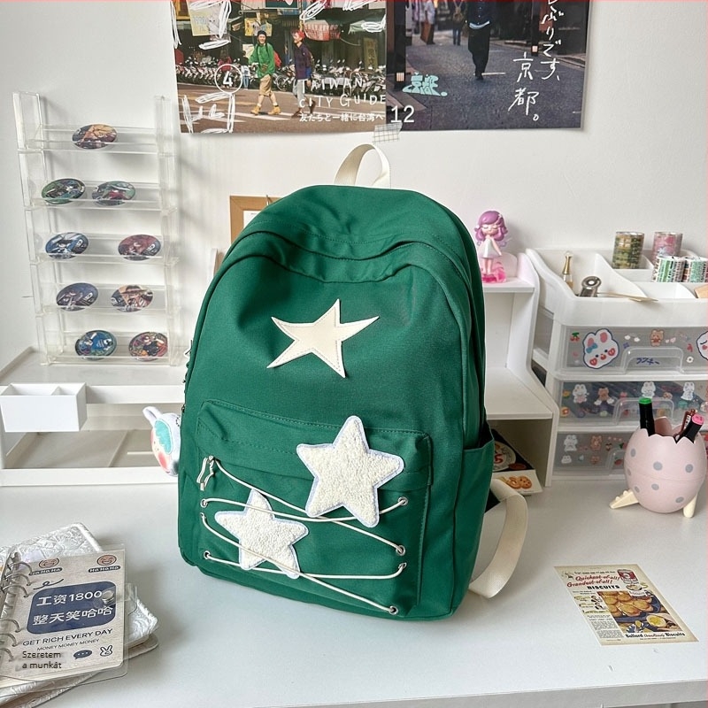 Nagy kapacitású, vízálló Oxford anyagú hátizsák, tehermentesítő funkcióval, városi minimalist retro stílus, csillagos mintával