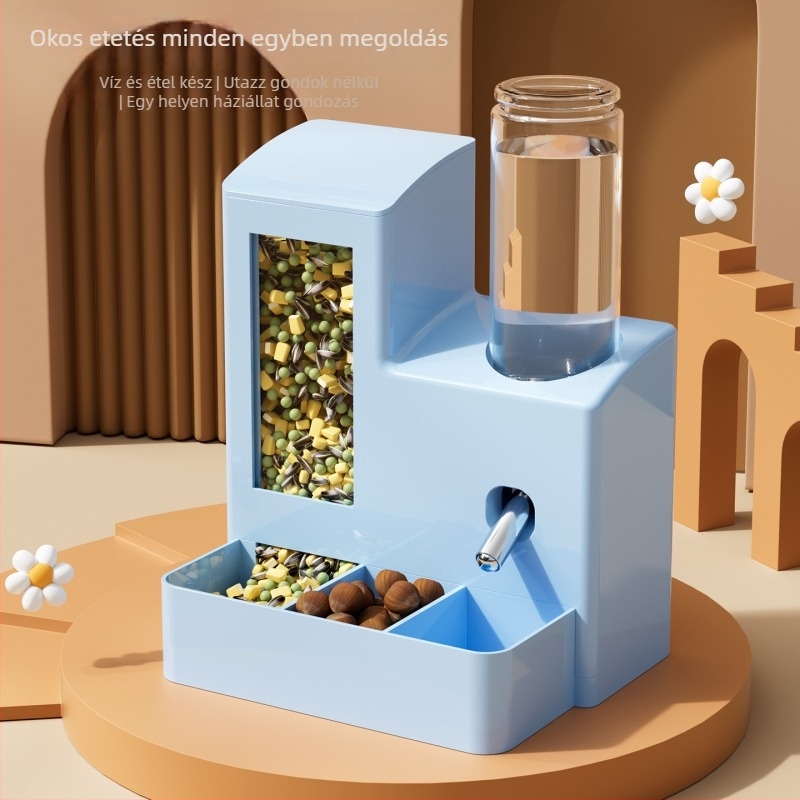 Hamster automata etető és vízadagoló, szivárgásmentes, minden egyben, műanyag, Huameilong márka, háziállat-kiegészítők