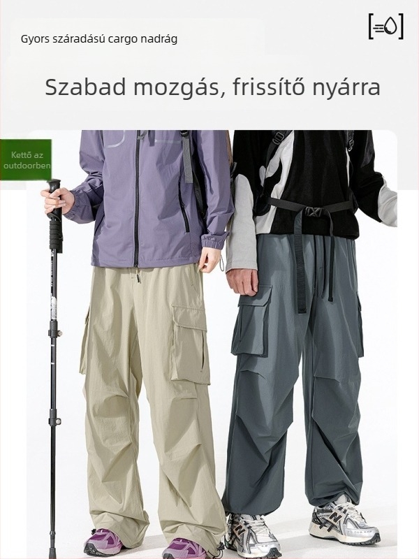 Uniszex gyorsan száradó túranadrág, 90% nylon, 10% spandex, magas derekú, elasztikus húzózsinórral, ideális tavaszra, nyárra és őszre