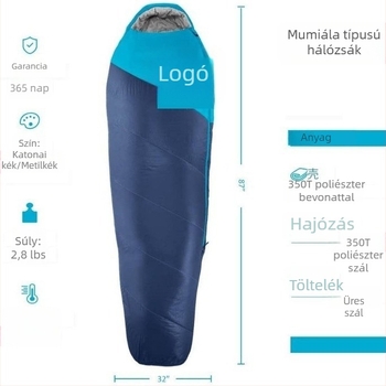 Téli hálózsák felnőtteknek, pamut töltettel, vízálló és szélálló, mumia stílus