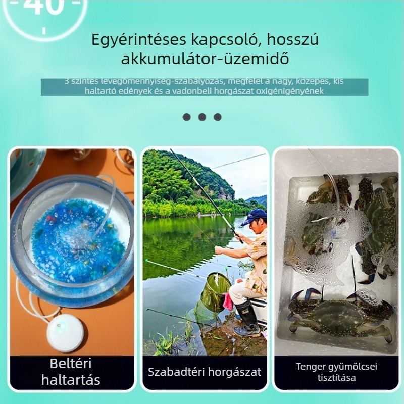 Kompakt akváriumi oxigénpumpa, újratölthető mini levegőztető halaknak, teljesen automata és csendes otthoni használatra