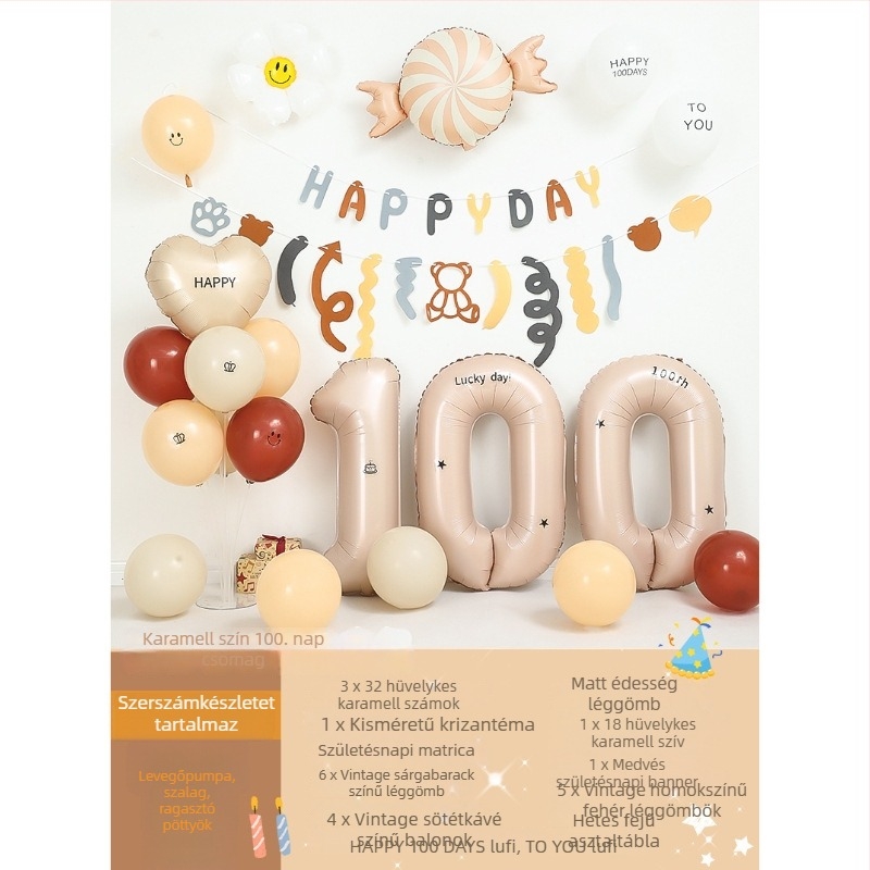 Számozott díszítő lufik — fényes latex-alumínium filmből készült balonok születésnapra (logó nélkül)