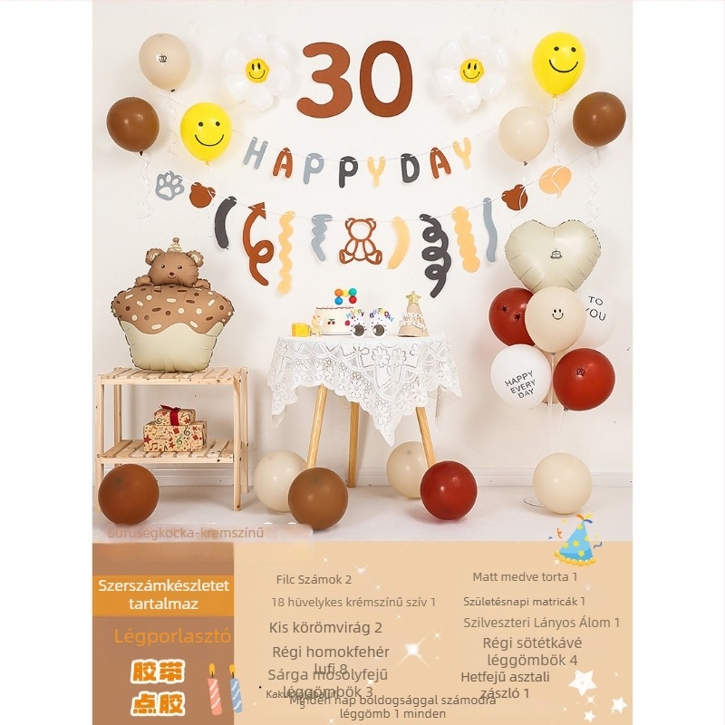 Számozott díszítő lufik — fényes latex-alumínium filmből készült balonok születésnapra (logó nélkül)