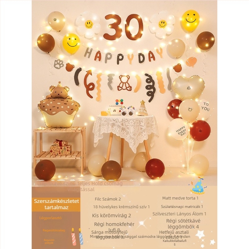 Számozott díszítő lufik — fényes latex-alumínium filmből készült balonok születésnapra (logó nélkül)